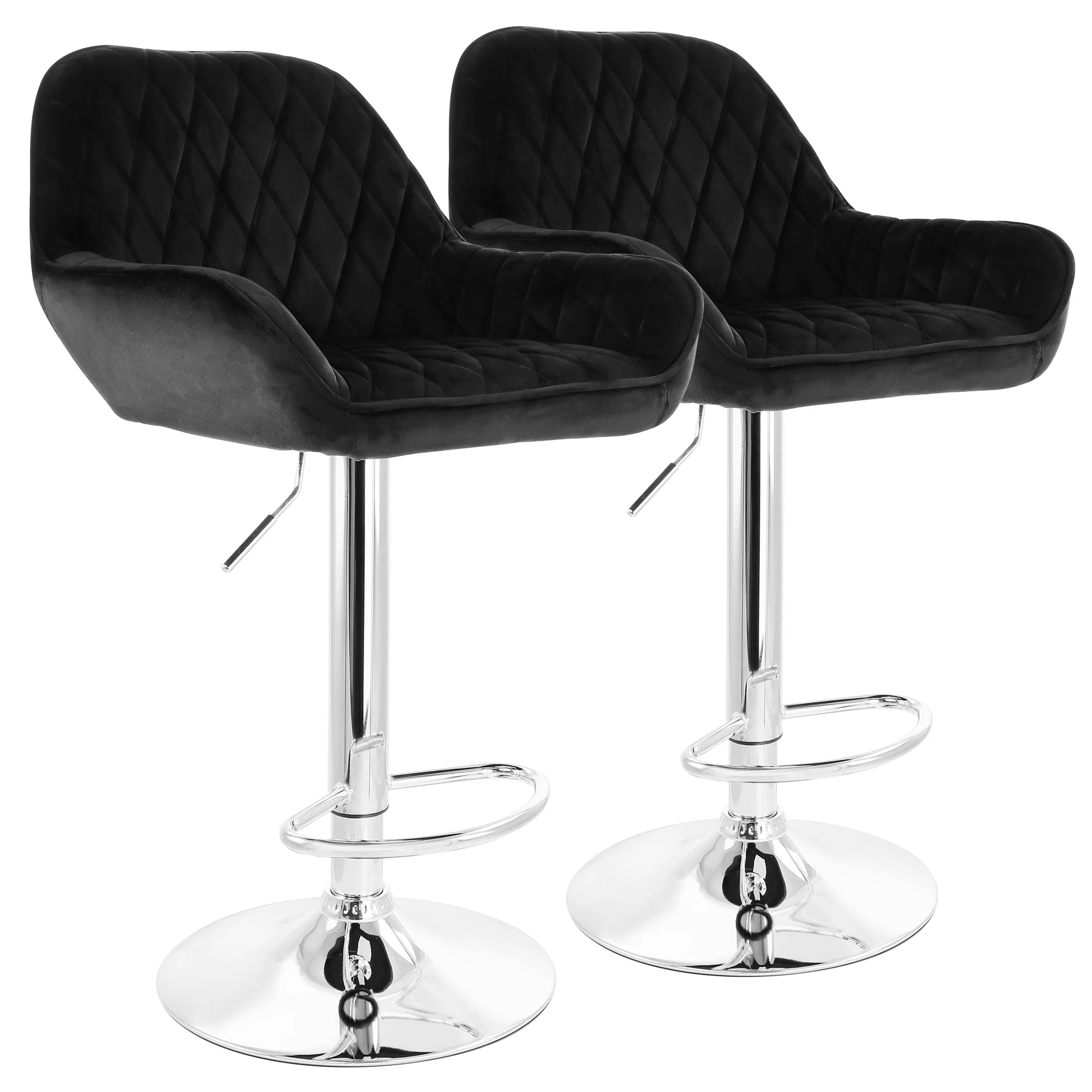 Elama ELM-221E-BLK 2 Piece Adjustable Velvet Bar Stools In Black With 