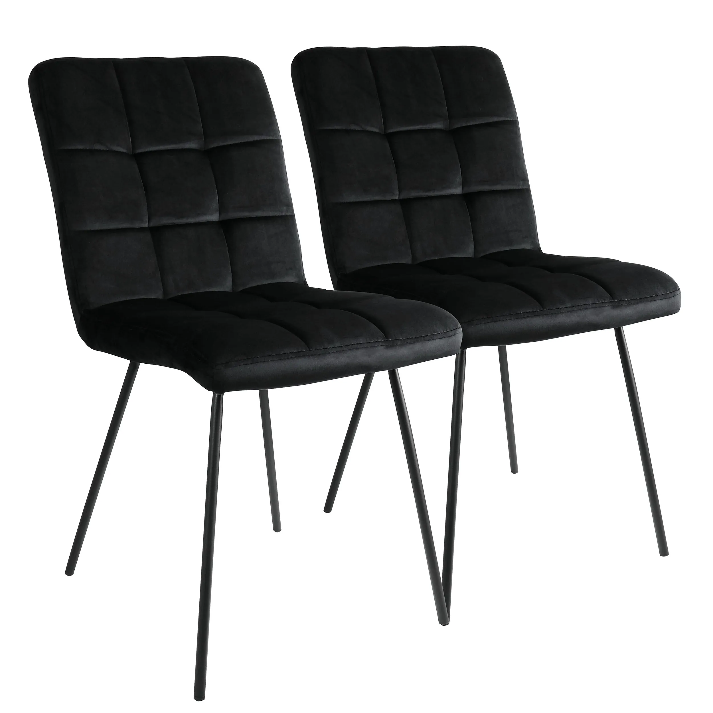 Elama ELM-708-1-BLK Velvet Tufted Accent Chairs With Black Metal Legs 