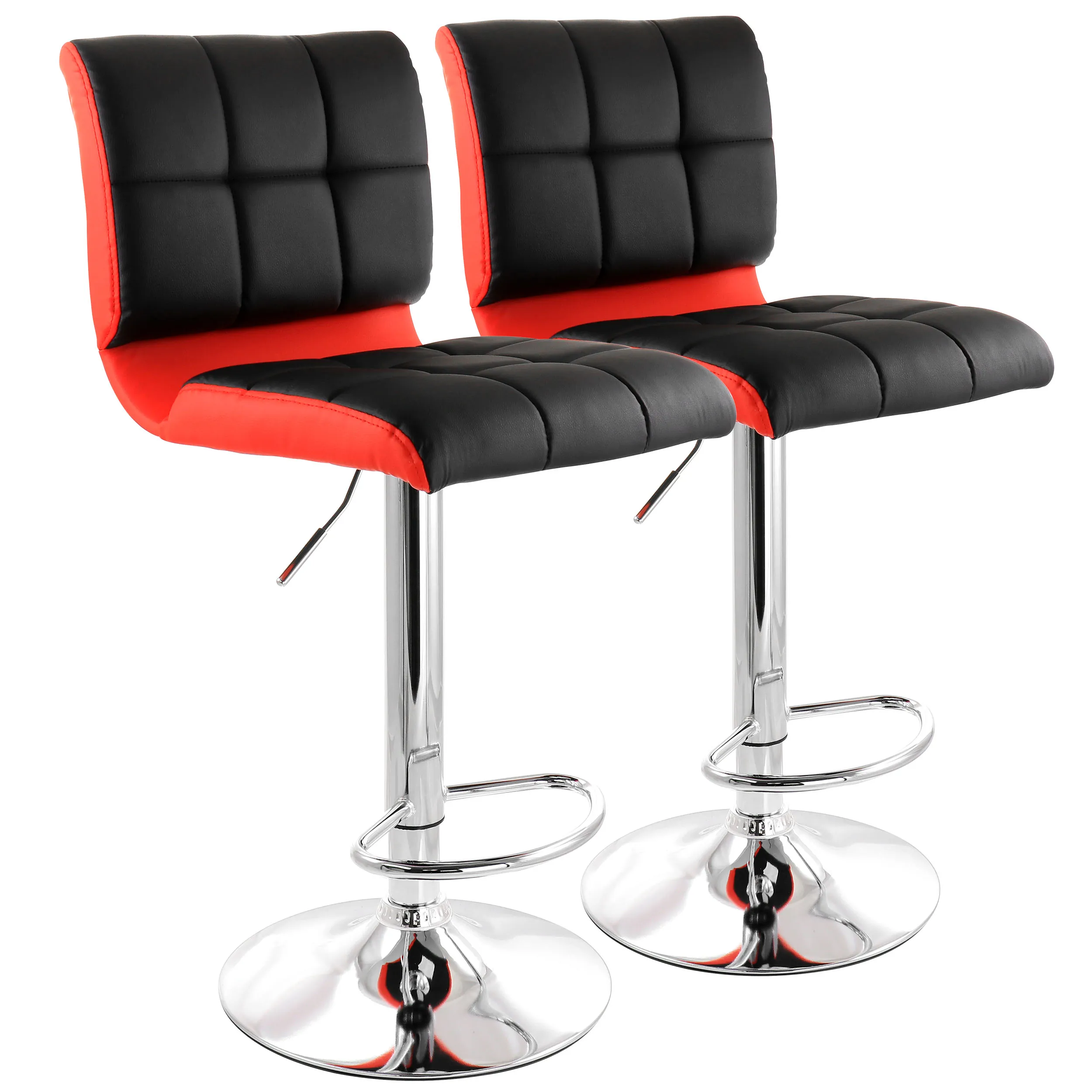 Elama ELM-744-BLK-RED Adjustable Faux Leather Bar Stool Set In Black  