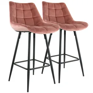 Elama ELM-222-PNK 2 Piece Velvet Tufted Bar Chair In Pink With Metal L