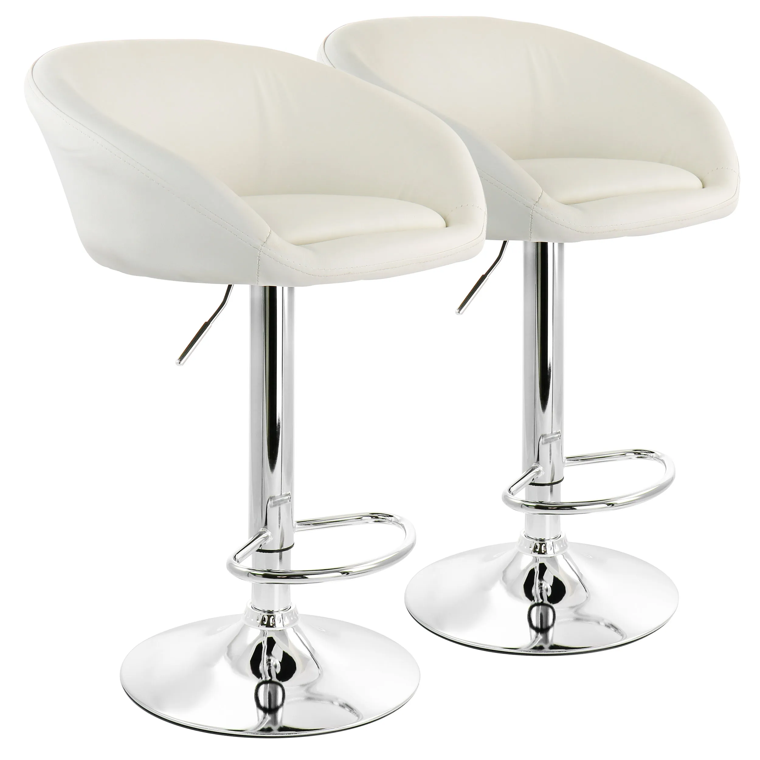 Elama ELM-702-WHT 2 Piece Adjustable Faux Leather Bar Stool In White W