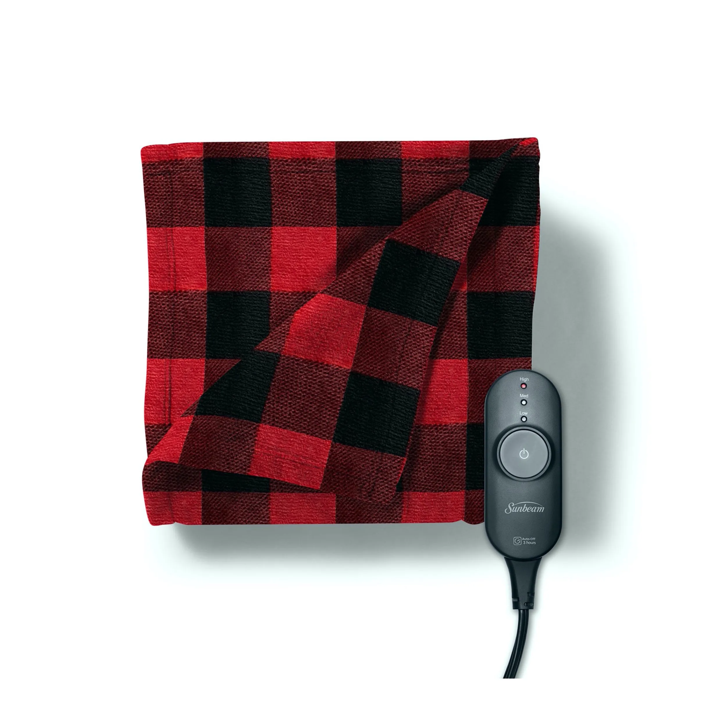 Sunbeam 2160983 Electric Heated Plaid Fleece Throw With Push Button Co