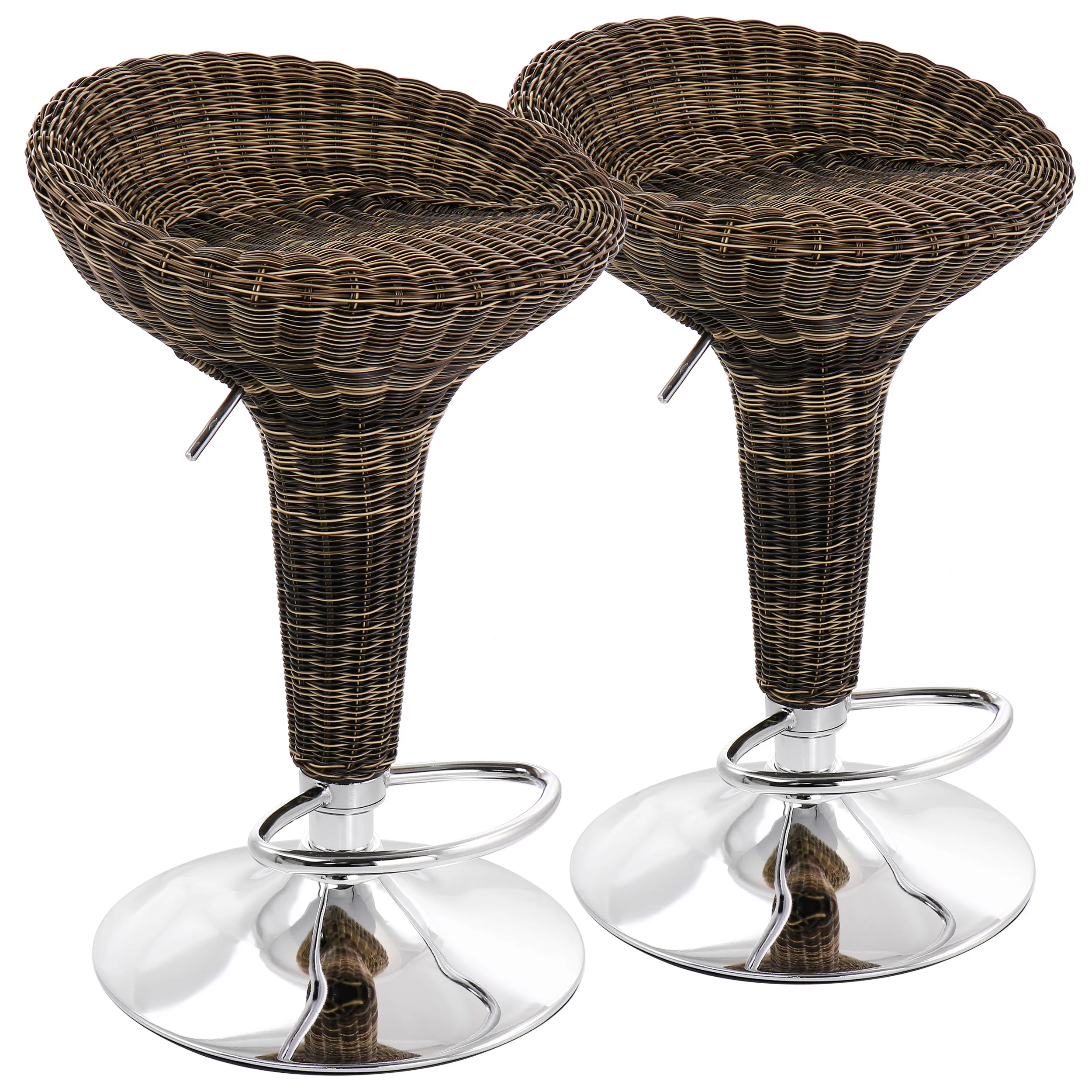 Elama ELM-901-BROWN Adjustable Backless Wicker Bar Stool Set With Chro