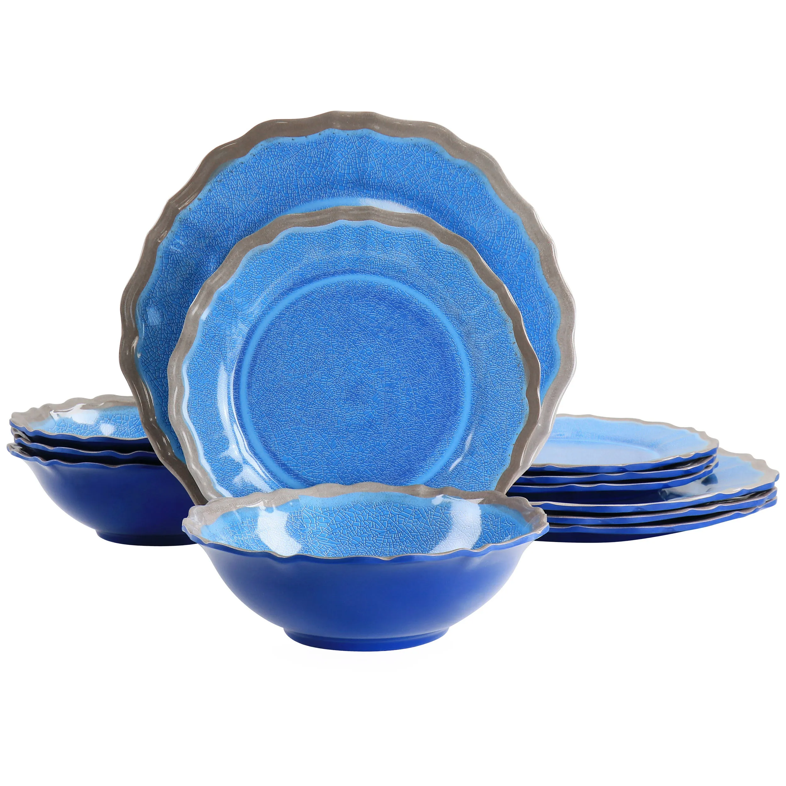 Elama EL-ROMA Roma 12 Piece Melamine Dinnerware Set In Blue