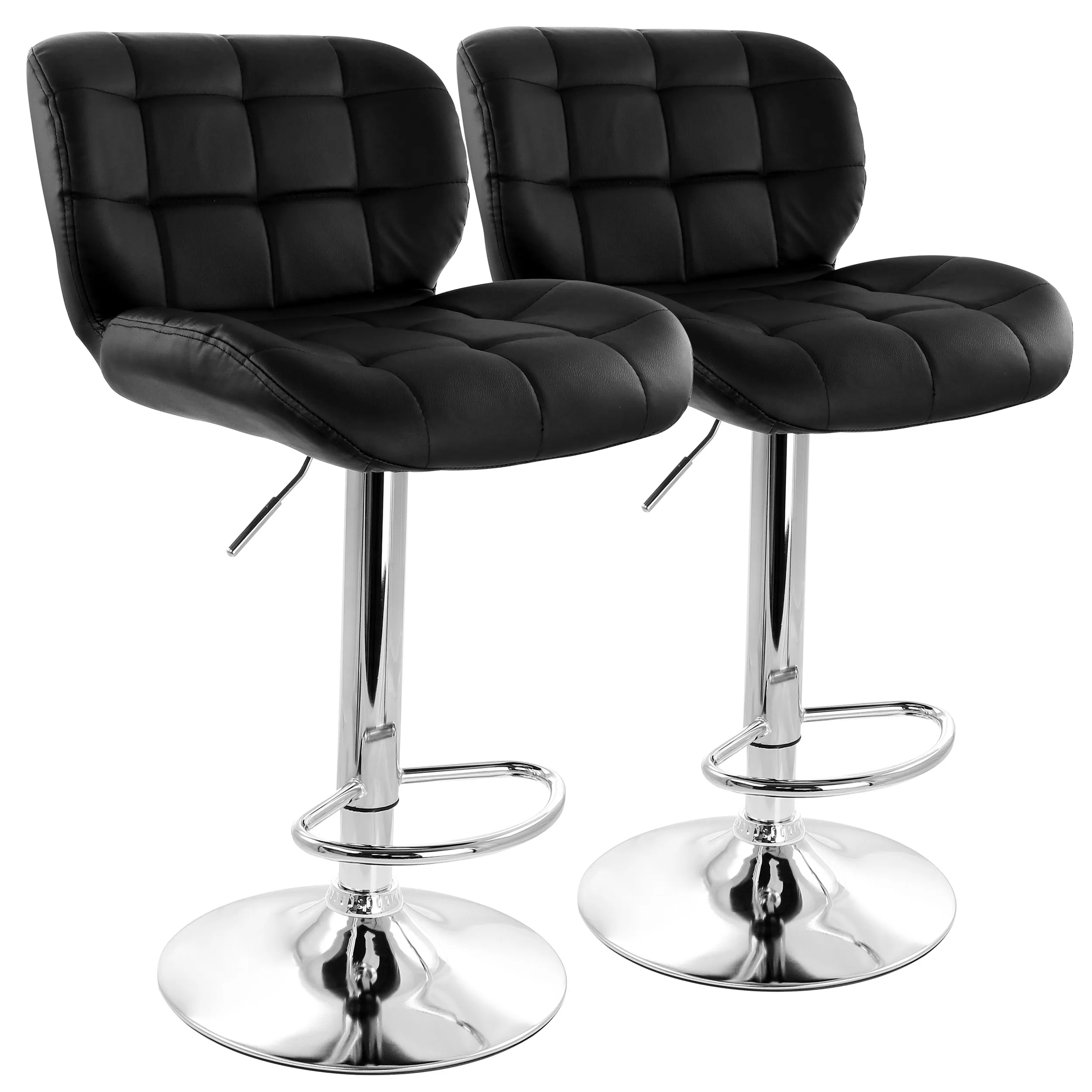 Elama ELM-791-BLK 2 Piece Adjustable Faux Leather Tufted Bar Stool In 