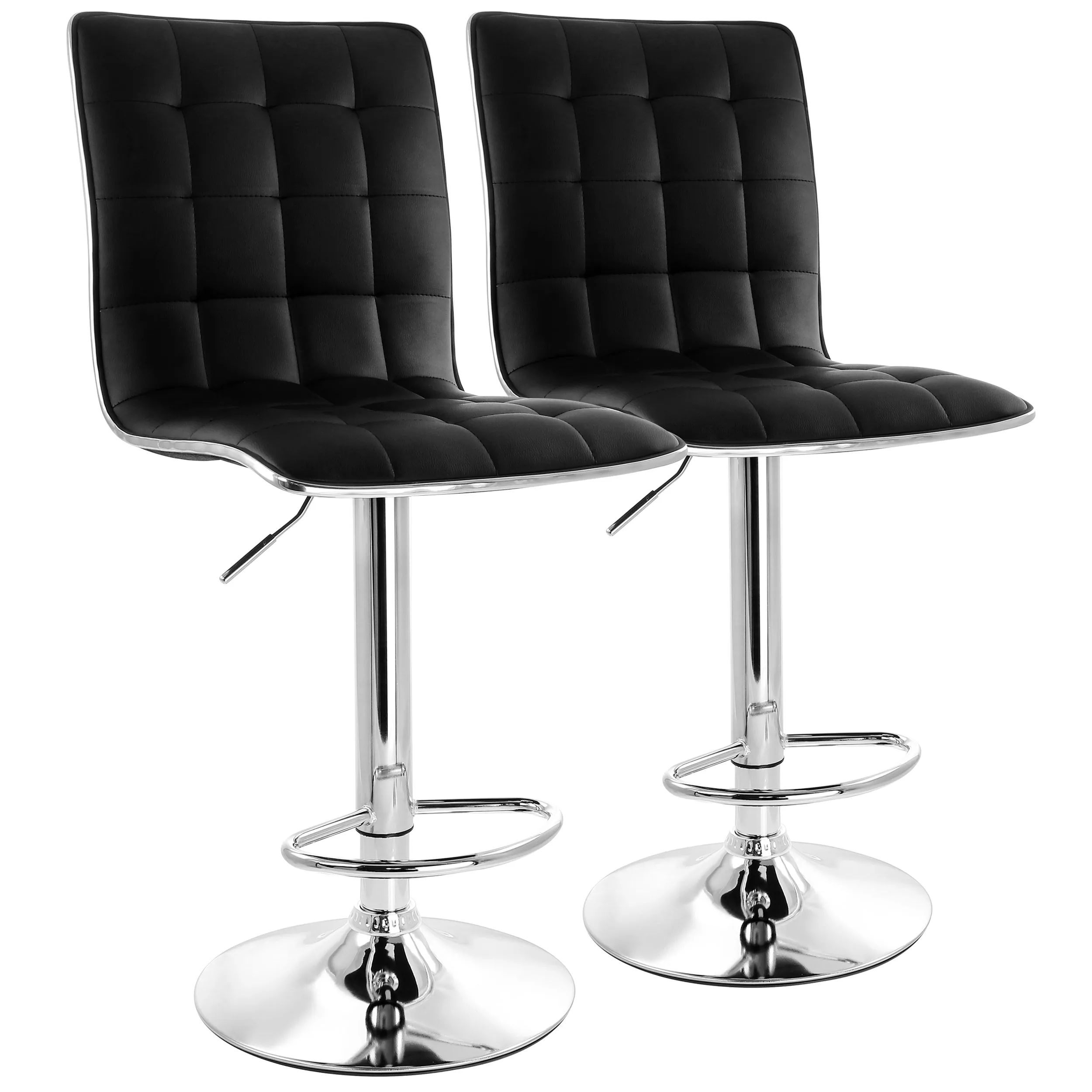 Elama ELM-738-BLK 2 Piece Adjustable Tufted Faux Leather Bar Stool In 