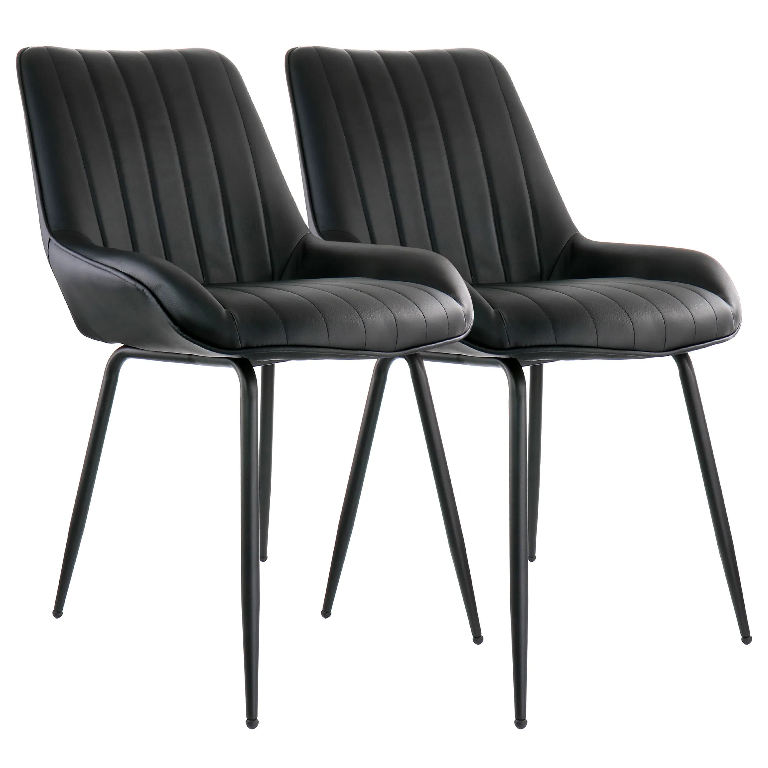 Elama ELM-2602-BLK Black Faux Leather Tufted Chair Set With Metal Legs