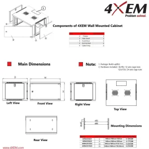 4xem 4XRACK6UD 6u 19in Wall Mounted Server