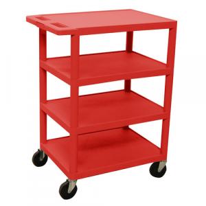 Luxor BC45-RD Four Flat Shelf Red Utility Cart