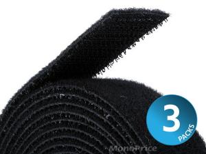 Monoprice 21887 Black Hook  Loop Fastening Tape - 3 Pack, 0.75