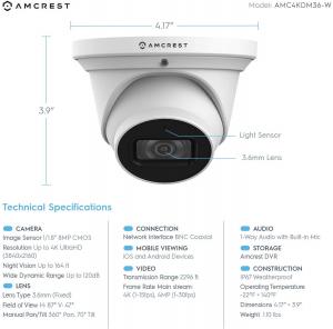 Amcrest AMC4KDM36-W 4k Analog Dome Camera