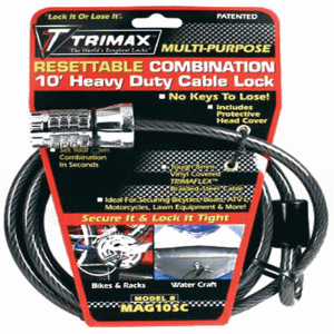 Trimax MAG10SC 10' Resettable Combination Cable Lock - 8mm Thickness