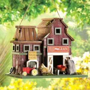 Songbird 14257S Farmstead Wooden Barnyard Birdhouse - Charming Garden 