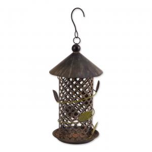 Accent 4506161 Round Metal Bird Feeder With Green Leaf Ornaments