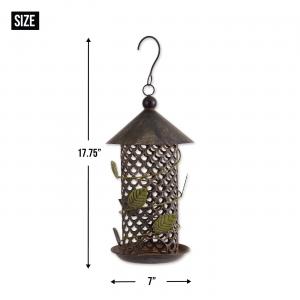 Accent 4506161 Round Metal Bird Feeder With Green Leaf Ornaments