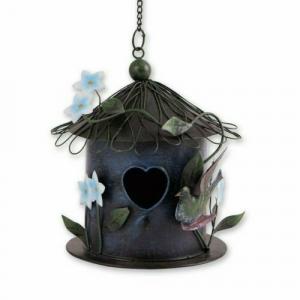 Accent 4506157 Charming Whimsical Blue Metal Birdhouse For Outdoor Dec