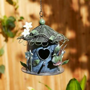 Accent 4506157 Charming Whimsical Blue Metal Birdhouse For Outdoor Dec