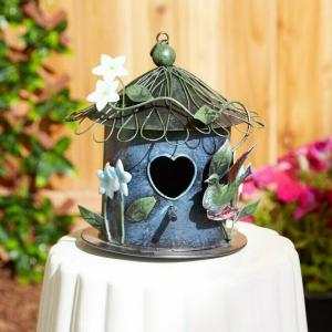 Accent 4506157 Charming Whimsical Blue Metal Birdhouse For Outdoor Dec