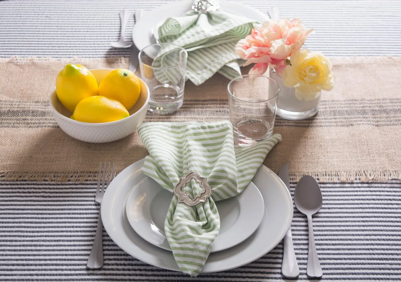 Dii CAMZ38959S Stone Gray Striped Seersucker Tablecloth - 60 X 104 Inc