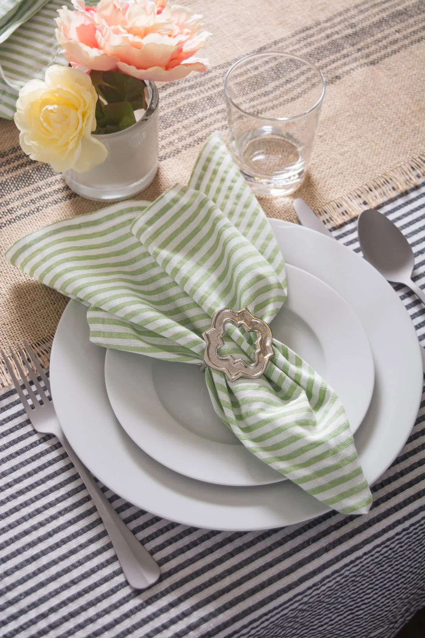 Dii CAMZ38959S Stone Gray Striped Seersucker Tablecloth - 60 X 104 Inc