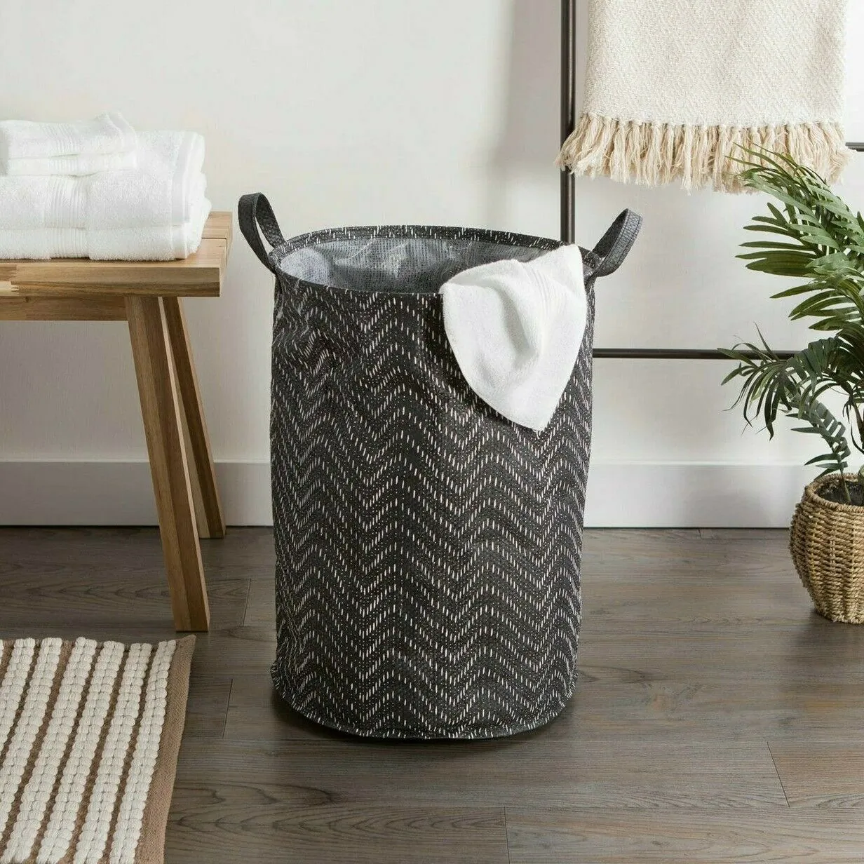 Dii CAMZ38371S Pe-coated Woven Paper Bin With Black Chevrons - 20 Inch