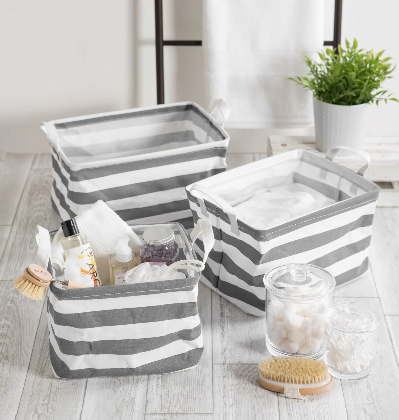 Dii CAMZ38346S Pe-coated Nesting Fabric Bin Set - Gray Stripes