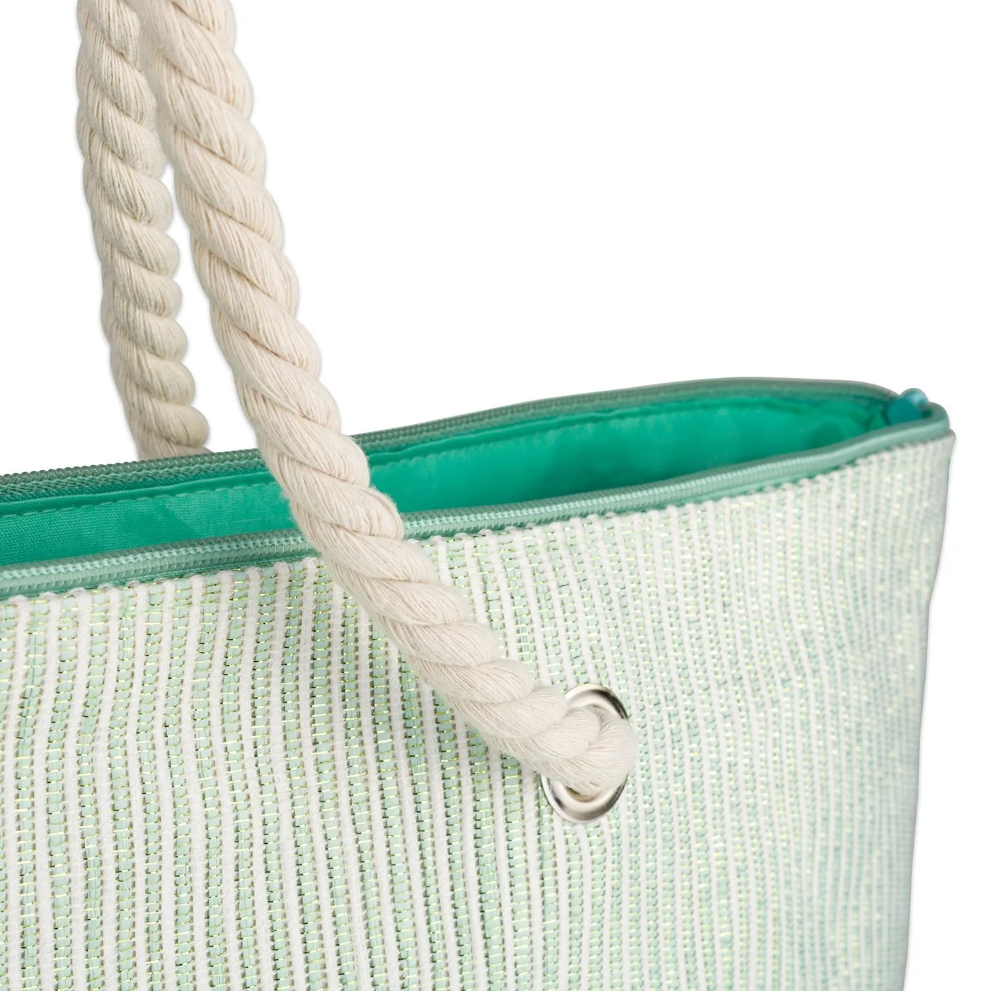 Dii CAMZ38978S Shimmery Green Striped Woven Paper Beach Tote Bag