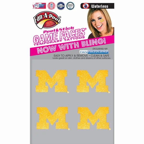 Innovative DZC34R MICHIGAN Waterless Peel  Stick Temporary Tattoos Fan