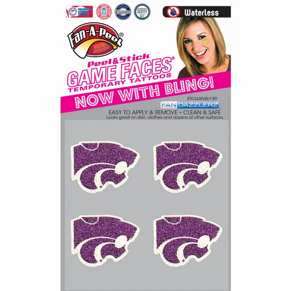 Innovative DZC92R KANSAS STATE Waterless Peel  Stick Temporary Tattoos