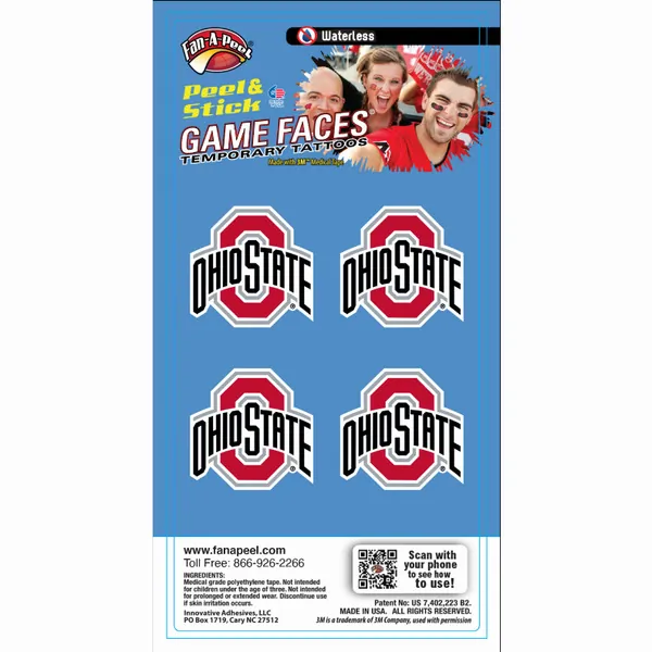 Innovative WCB19R OHIO STATE Waterless Peel  Stick Temporary Tattoos F