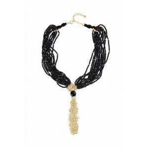 Saachiwholesale 607962 Multi-strand Black Beaded Tassel Necklace (pack