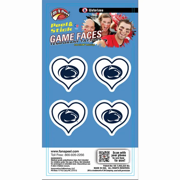 Innovative WCHRT36R PENN STATE Waterless Peel  Stick Temporary Tattoos