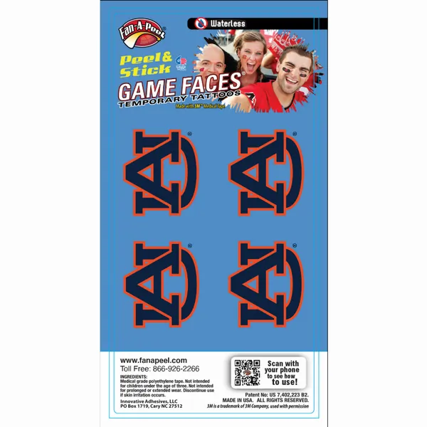 Innovative WC12R AUBURN Waterless Peel  Stick Temporary Tattoos Fan-a-