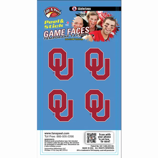 Innovative WLG29R OKLAHOMA Waterless Peel  Stick Temporary Tattoos Fan