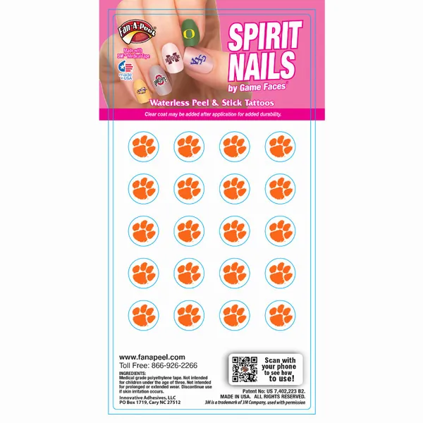 Innovative FN07R CLEMSON Waterless Peel  Stick Fingernail Fan-a-peel  