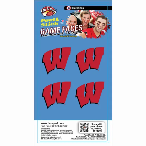 Innovative WCC17R WISCONSIN Waterless Peel  Stick Temporary Tattoos Fa