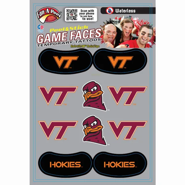 Innovative CPS76R VIRGINIA TECH Waterless Peel  Stick Temporary Tattoo