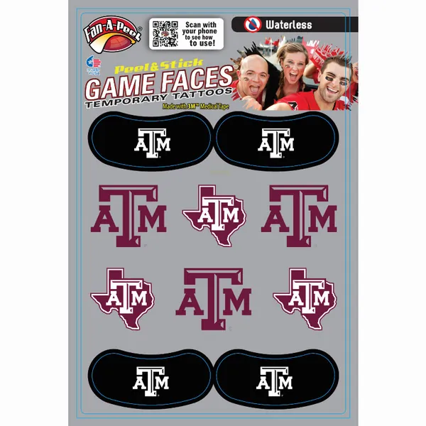 Innovative CPS69 TEXAS A&M Waterless Peel  Stick Temporary Tattoos Fan