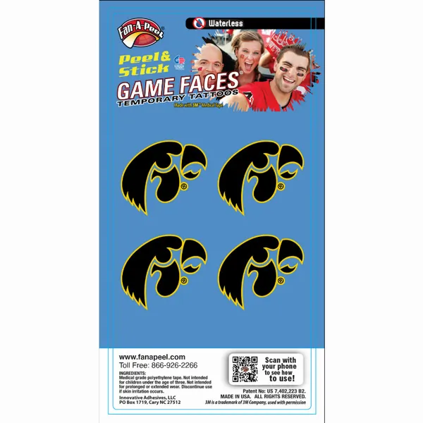 Innovative WCJ26R IOWA Waterless Peel  Stick Temporary Tattoos Fan-a-p