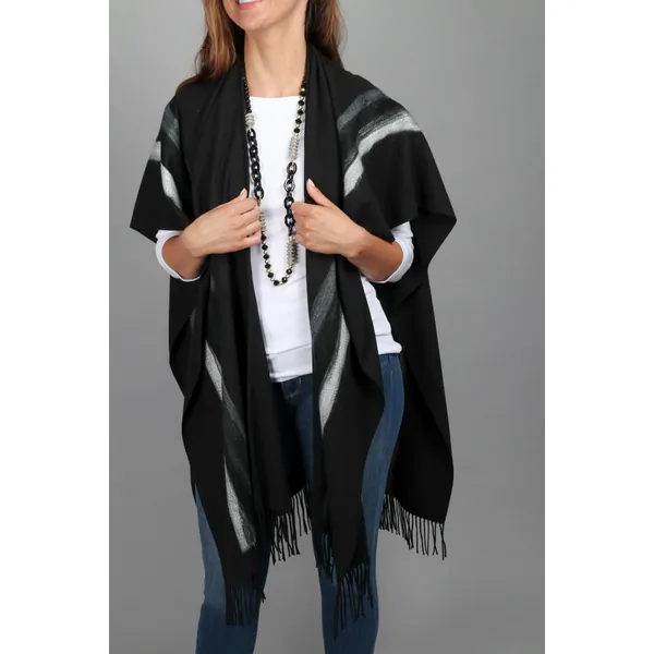 Saachiwholesale 806278 Linear Fringed Ruana Wrap (pack Of 1)