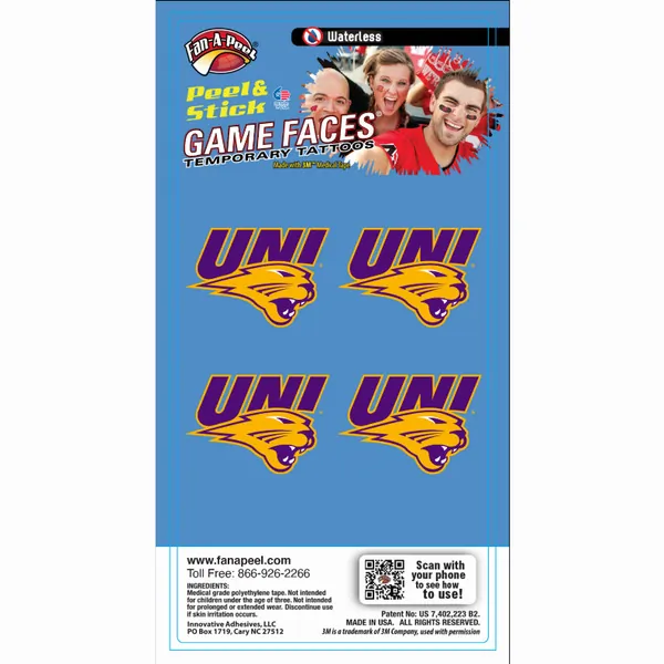 Innovative WC227R NORTHERN IOWA Waterless Peel  Stick Temporary Tattoo