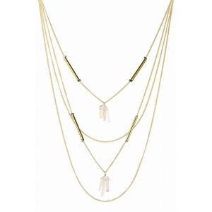 Saachiwholesale 608553 Multi Layered Chain Necklace With Gold  Quartz 