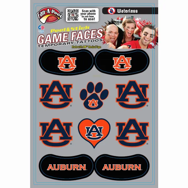 Innovative CPS12R AUBURN Waterless Peel  Stick Temporary Tattoos Fan-a