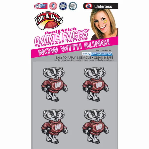 Innovative DZC17R WISCONSIN Waterless Peel  Stick Temporary Tattoos Fa