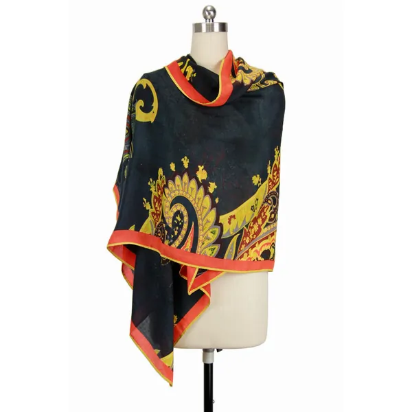 Saachiwholesale 130613 Paisley Scarf With Yellow Border (pack Of 1)