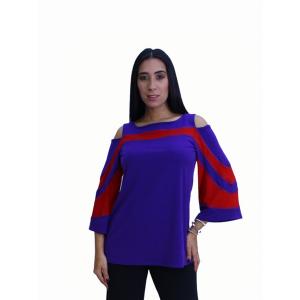 Island T504-P/R3 Cold Shoulder Color Block 34 Sleeves Top (pack Of 1)