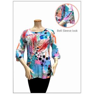 Island T1103-8016-P2 Digital Print Boat Neck Bell Sleeves Tunic Top (p