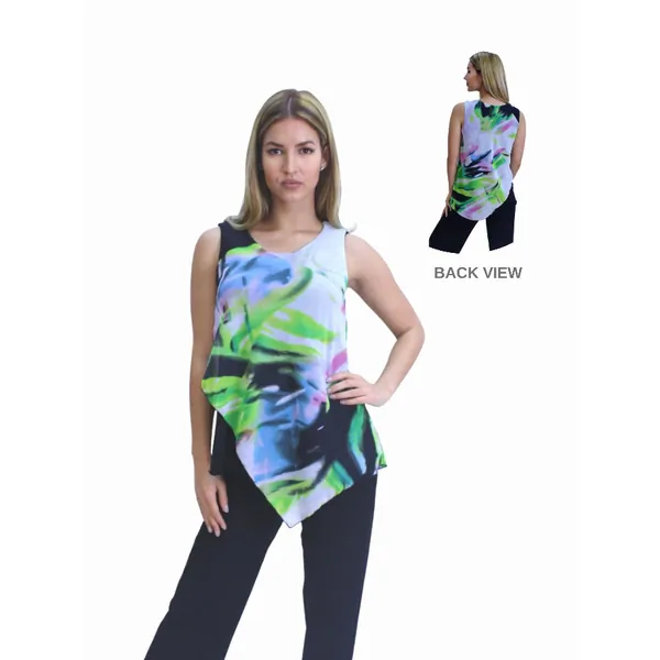 Island T540-10504 Asymmetrical V-neck Multi-media Sleeveless Top (pack