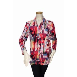 Island 1372-3941 Women's Turn Down Collar Shirt Top Half Placket Butto