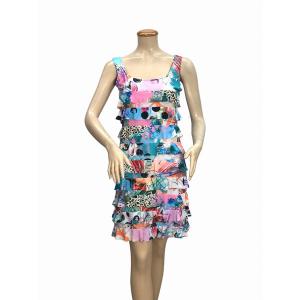 Island D082-80163 Chacha Ruffle Digital Print Sleeveless Knee Length D